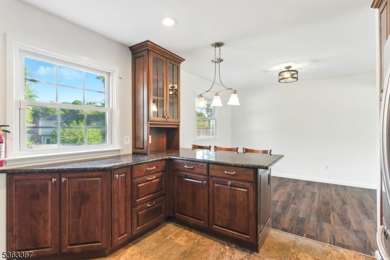 Dining room, Interior, Pendant Lights, Recessed Lighting, Wood Texture Flooring