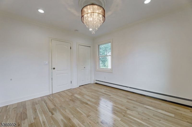 Chandelier, Empty room, Interior, Recessed Lighting, Wood Texture Flooring