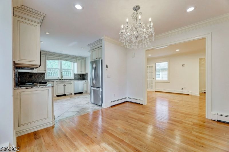Chandelier, Interior, Kitchen, Recessed Lighting, Wood Texture Flooring