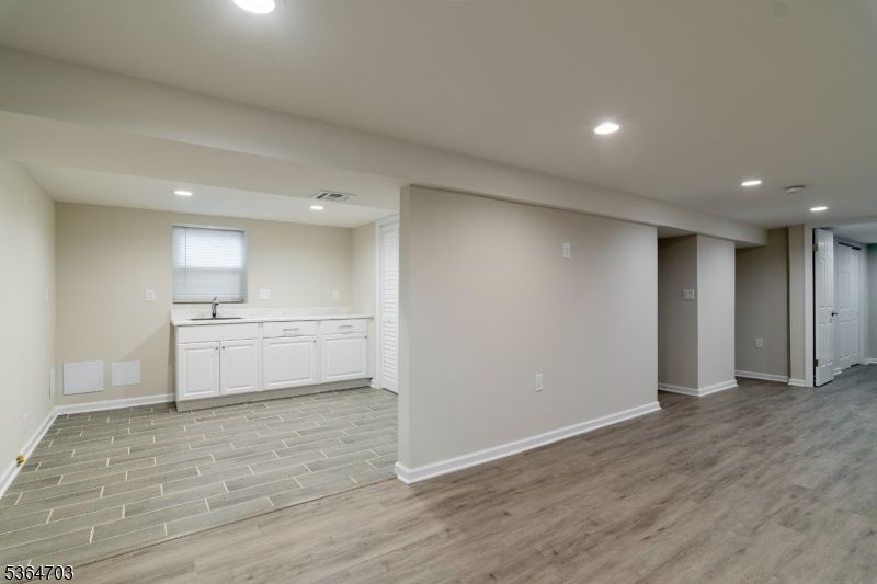 Empty room, Interior, Kitchen, Recessed Lighting, Wood Texture Flooring