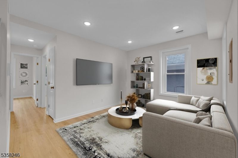 Interior, Living room, Recessed Lighting, Wood Texture Flooring