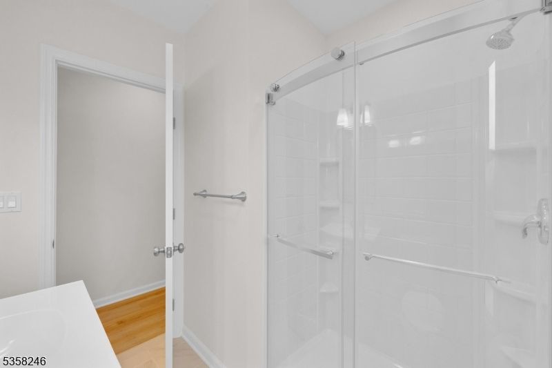 Bathroom, Glass Shower, Interior, Wood Texture Flooring