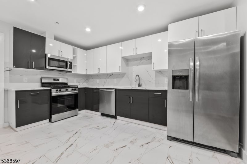 Interior, Kitchen, Marble, Recessed Lighting, Stainless Steel Appliances