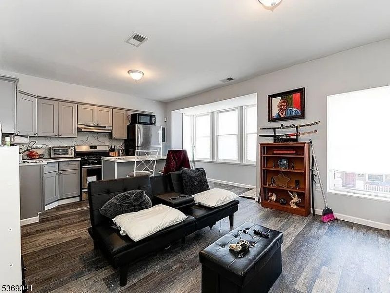 Interior, Kitchen, Living room, Stainless Steel Appliances, Wood Texture Flooring