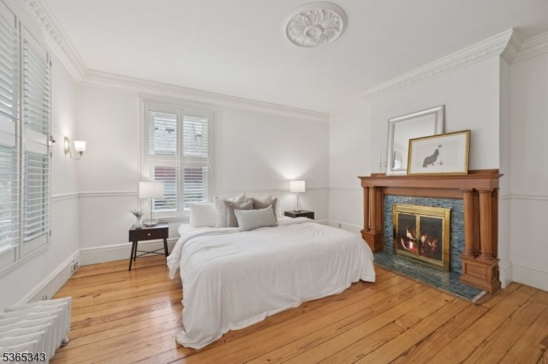 Bedroom, Fireplace, Interior, Wood Texture Flooring