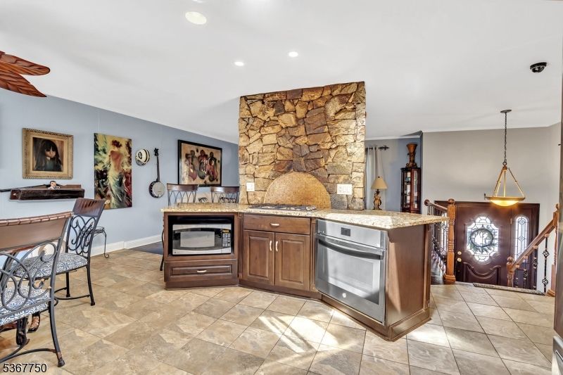 Interior, Kitchen, Pendant Lights, Recessed Lighting, Stone Walls