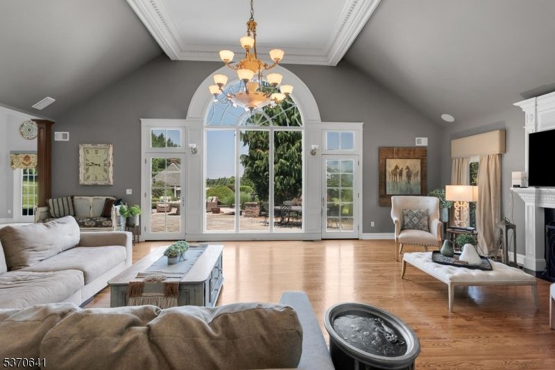 Chandelier, Fireplace, Interior, Living room, Wood Texture Flooring