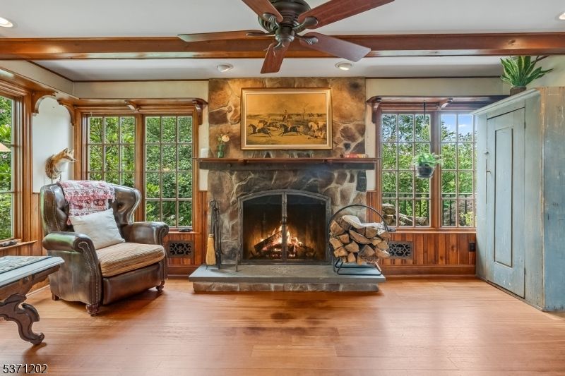 Fireplace, Interior, Recessed Lighting, Wood Texture Flooring