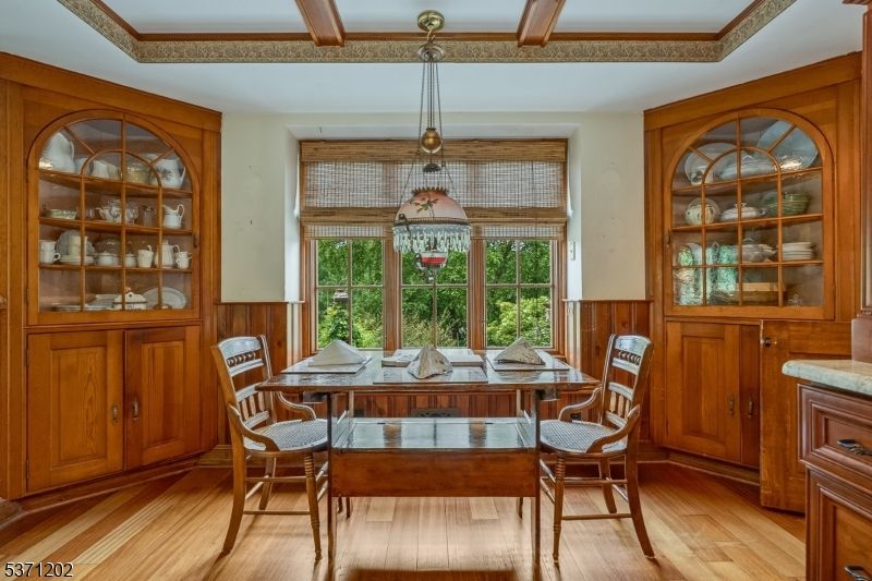 Dining room, Interior, Pendant Lights, Wood Texture Flooring