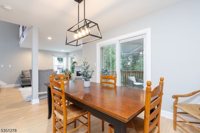 Dining room, Interior, Pendant Lights, Recessed Lighting, Wood Texture Flooring