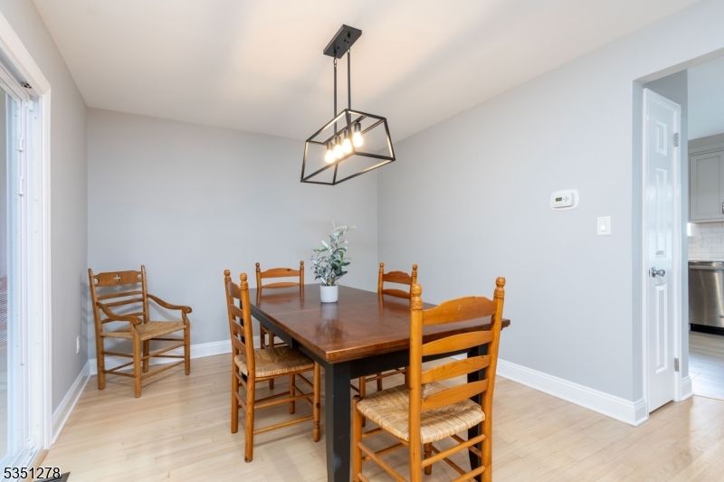 Dining room, Interior, Pendant Lights, Wood Texture Flooring