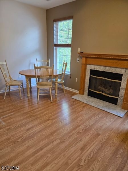 Dining room, Fireplace, Interior, Wood Texture Flooring