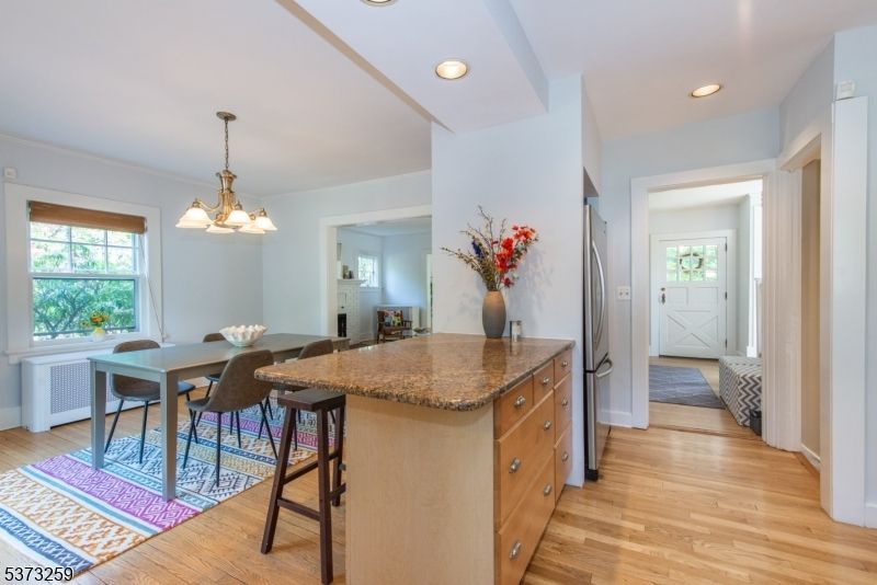 Dining room, Interior, Pendant Lights, Recessed Lighting, Wood Texture Flooring