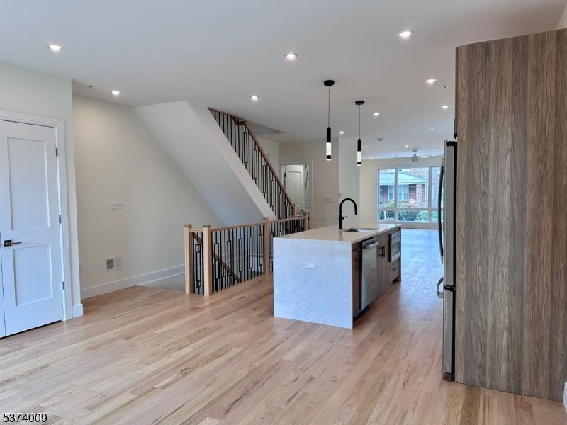 Interior, Kitchen, Pendant Lights, Recessed Lighting, Wood Texture Flooring