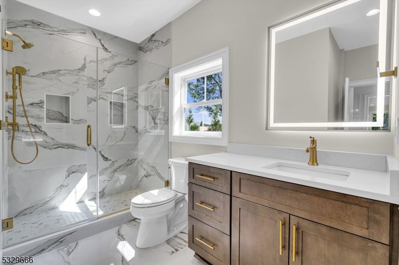 Bathroom, Glass Shower, Interior, Marble, Marble Walls, Recessed Lighting