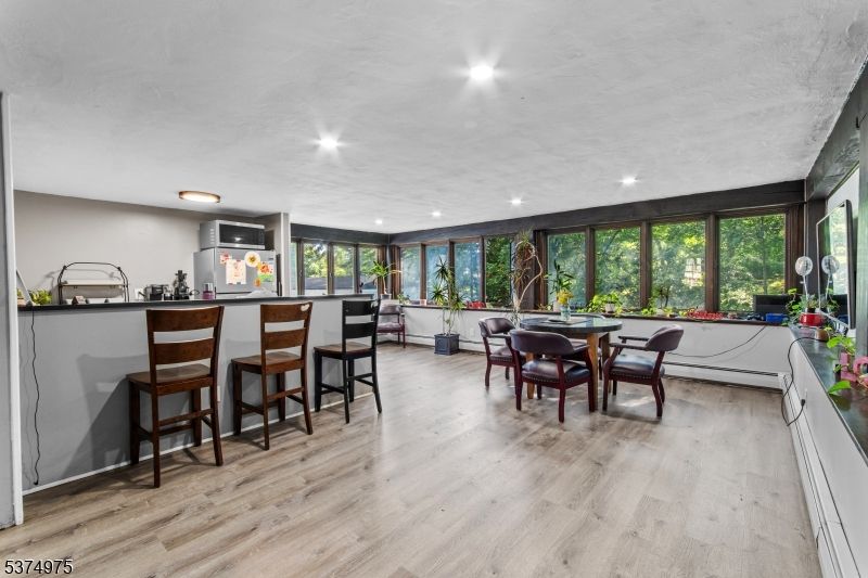 Dining room, Interior, Recessed Lighting, Wood Texture Flooring