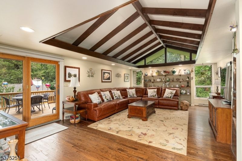 Dining room, Interior, Living room, Recessed Lighting, Wooden Beams, Wood Texture Flooring