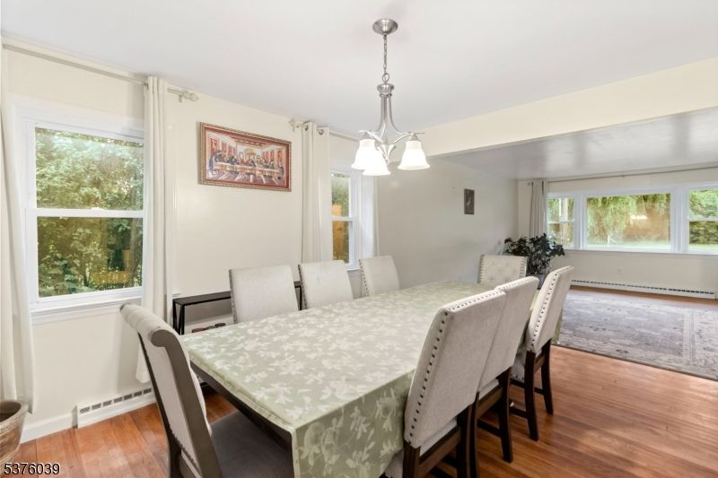 Dining room, Interior, Pendant Lights, Wood Texture Flooring