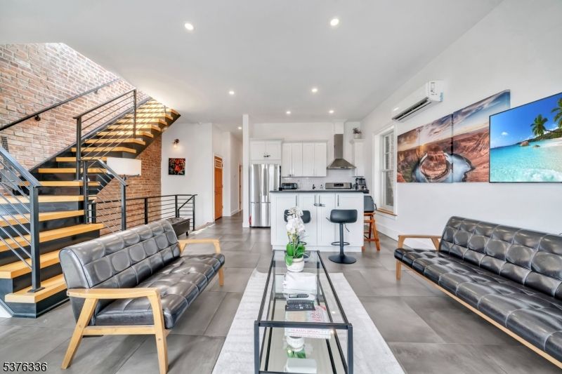 Interior, Kitchen, Living room, Recessed Lighting, Stainless Steel Appliances, Stone Walls