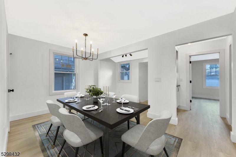 Dining room, Interior, Pendant Lights, Wood Texture Flooring