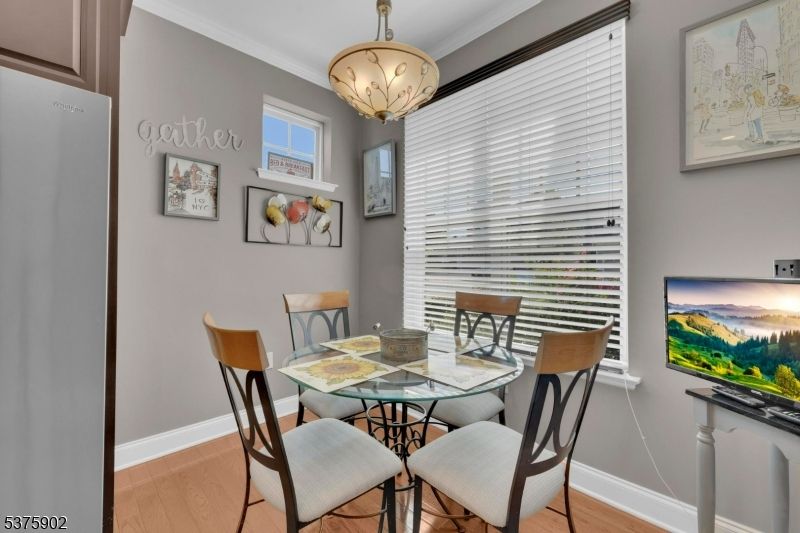 Dining room, Interior, Pendant Lights, Wood Texture Flooring