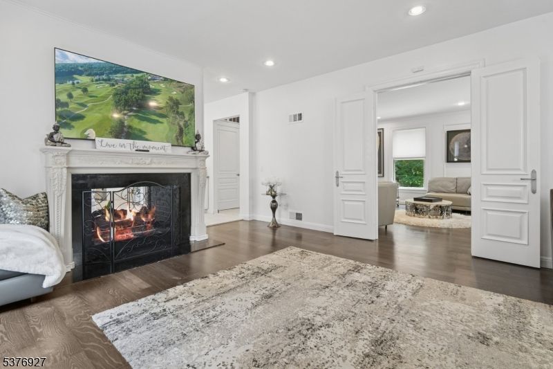 Fireplace, Interior, Recessed Lighting, Wood Texture Flooring
