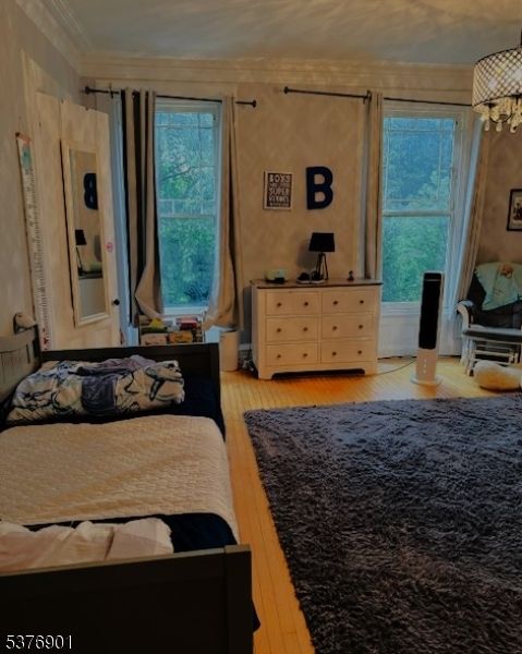 Bedroom, Chandelier, Interior, Wood Texture Flooring