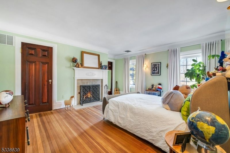 Bedroom, Fireplace, Interior, Wood Texture Flooring
