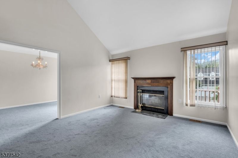 Chandelier, Empty room, Fireplace, Interior