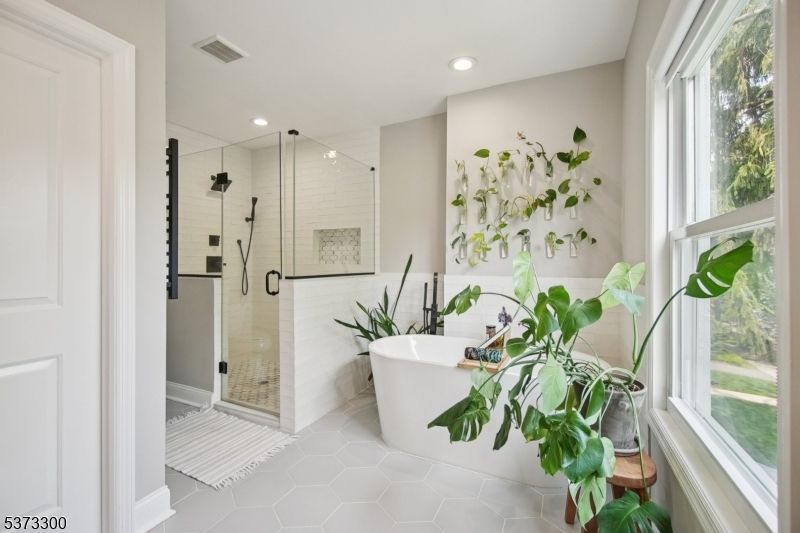 Bathroom, Free Standing Baths, Glass Shower, Interior, Recessed Lighting