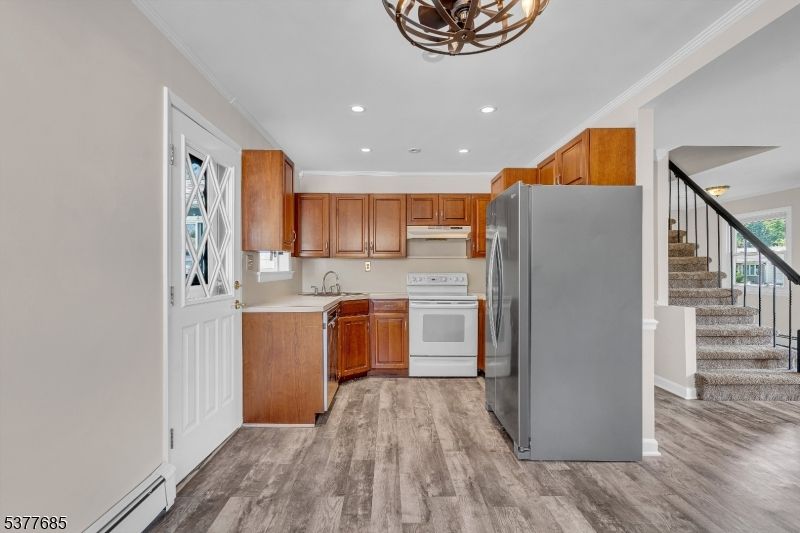 Chandelier, Interior, Kitchen, Recessed Lighting, Wood Texture Flooring
