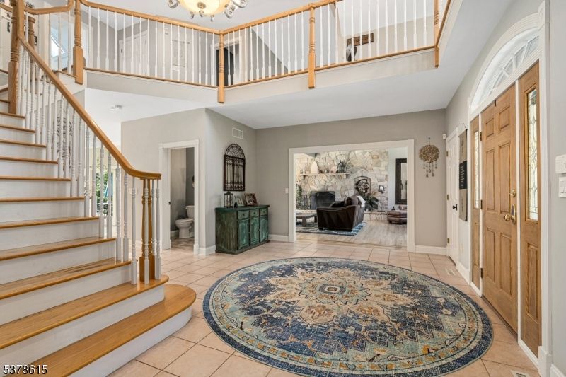 Chandelier, Fireplace, Interior