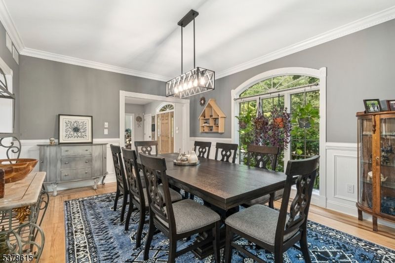 Dining room, Interior, Pendant Lights, Wood Texture Flooring