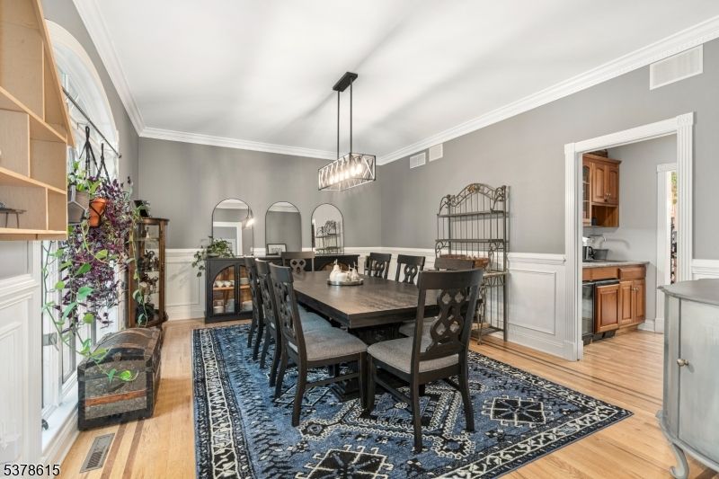 Dining room, Interior, Pendant Lights, Wood Texture Flooring