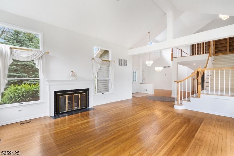Fireplace, Interior, Pendant Lights, Wood Texture Flooring