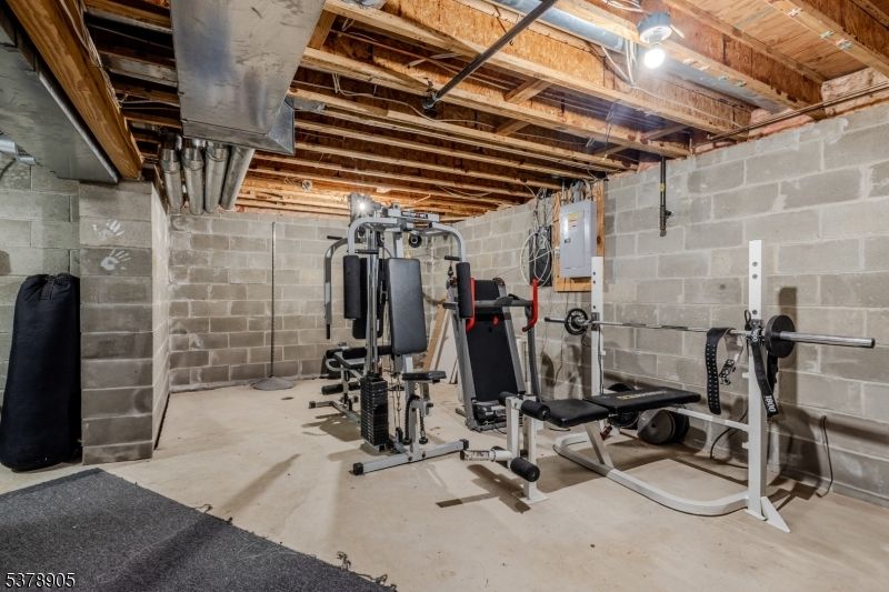 Fitness Equipment, Interior, Stone Walls, Wooden Beams