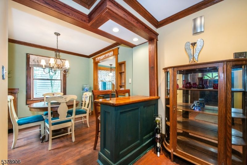 Chandelier, Home Office, Interior, Recessed Lighting, Wood Texture Flooring