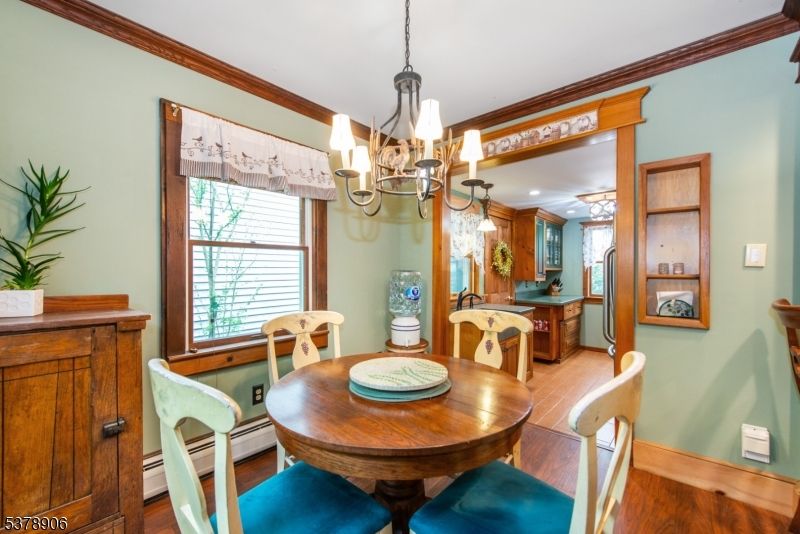 Chandelier, Dining room, Interior, Pendant Lights, Recessed Lighting, Wood Texture Flooring