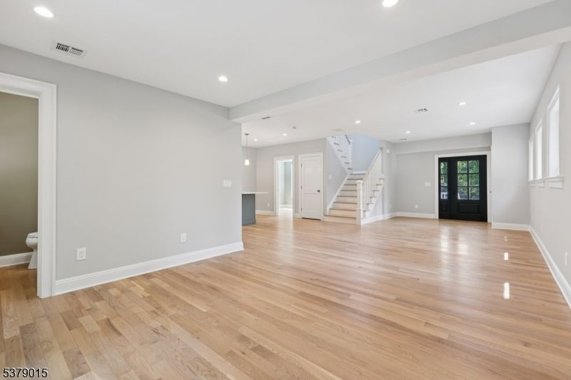 Empty room, Interior, Pendant Lights, Recessed Lighting, Wood Texture Flooring
