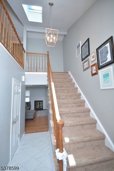 Fireplace, Interior, Marble, Pendant Lights, Wood Texture Flooring