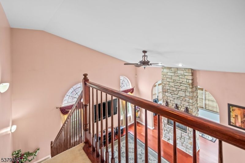 Fireplace, Interior, Recessed Lighting, Stone Walls