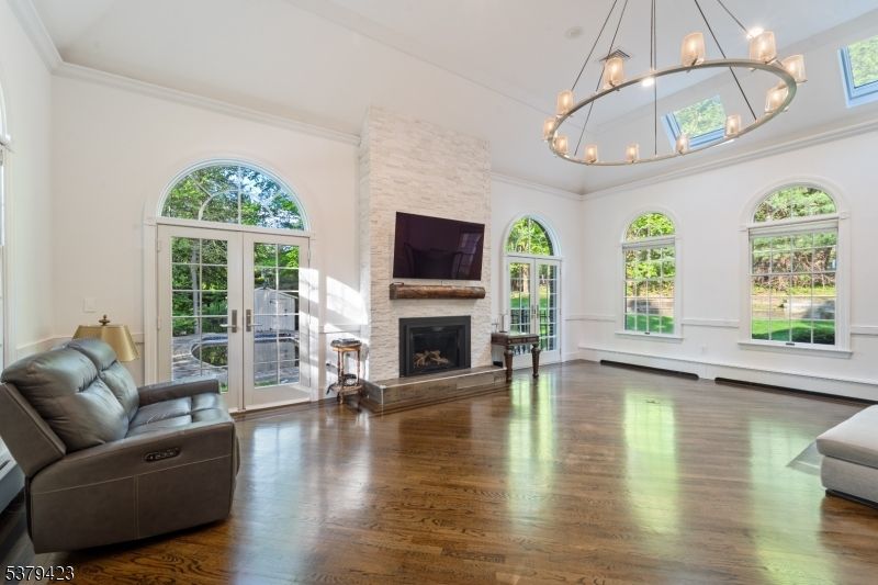 Chandelier, Fireplace, Interior, Pendant Lights, Wood Texture Flooring