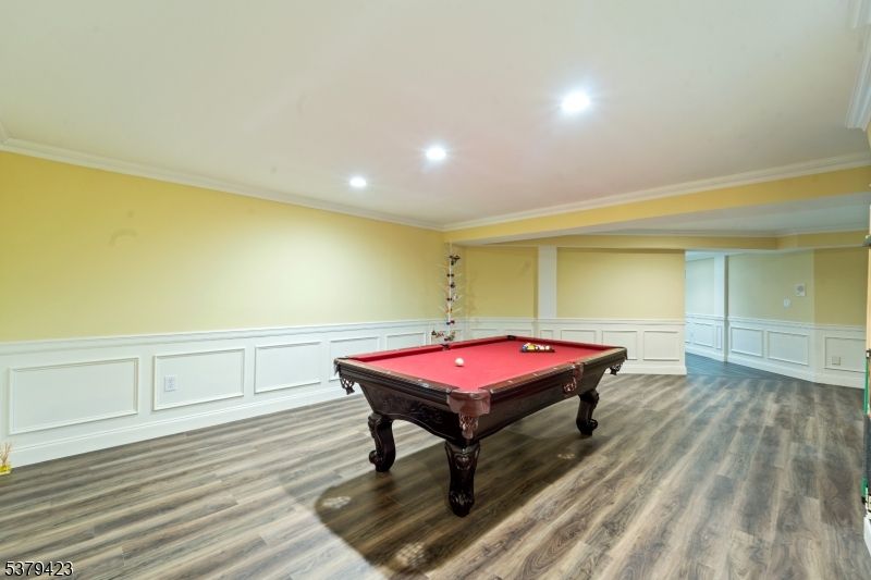 Billiard Table, Game Room, Interior, Recessed Lighting, Wood Texture Flooring