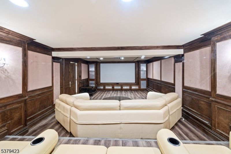 Home Theatre Room, Interior, Projection Screen, Recessed Lighting, Theatre Room, Wood Texture Flooring