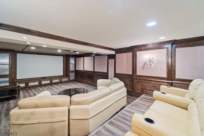 Home Theatre Room, Interior, Projection Screen, Recessed Lighting, Theatre Room, Wood Texture Flooring