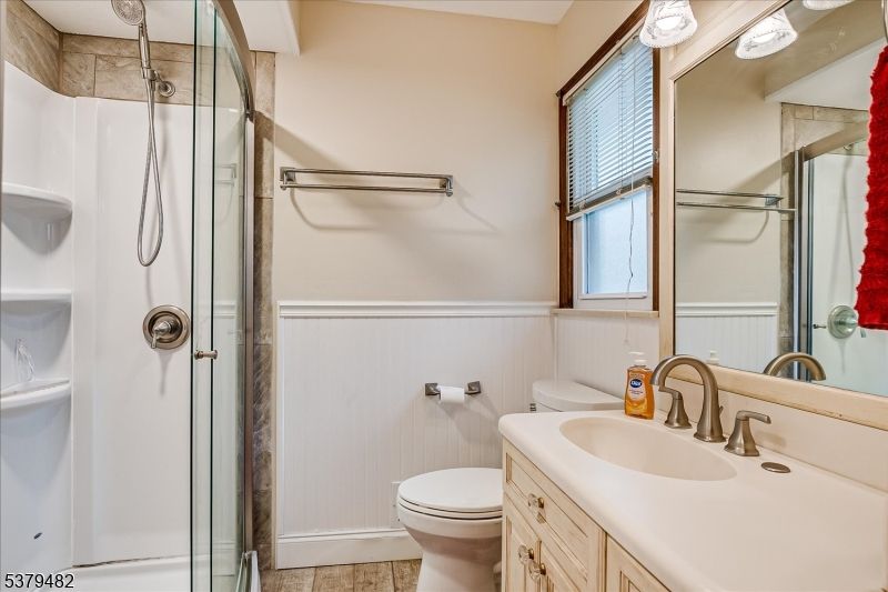 Bathroom, Glass Shower, Interior, Wood Texture Flooring