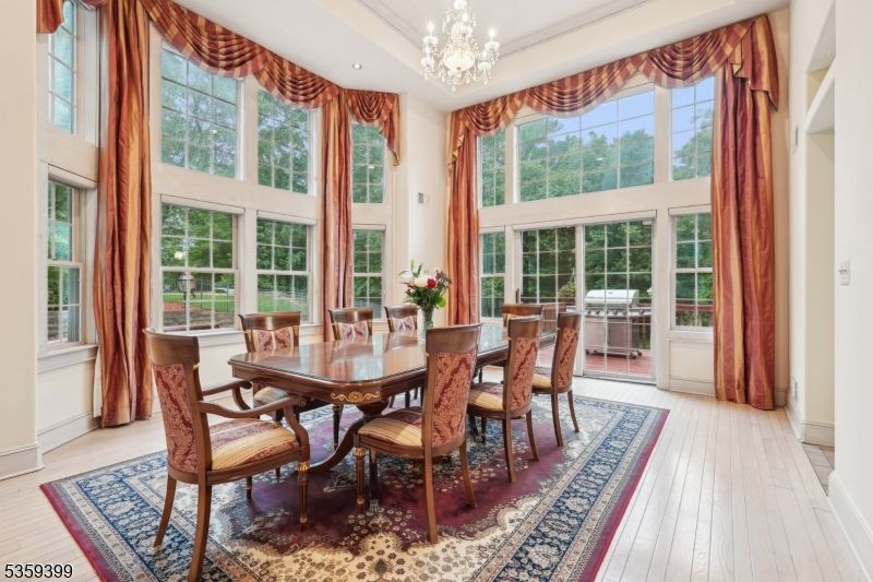 Chandelier, Dining room, Interior, Wood Texture Flooring