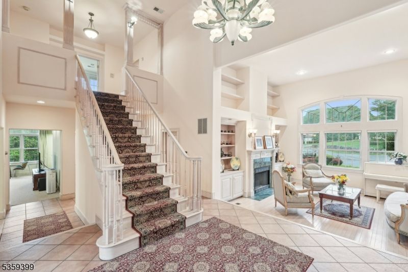 Chandelier, Fireplace, Interior, Living room, Recessed Lighting
