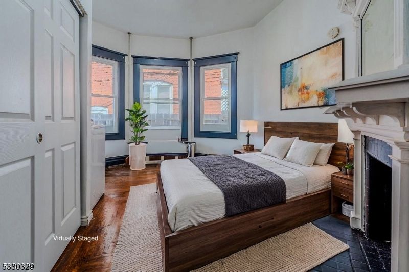 Bedroom, Fireplace, Interior, Wood Texture Flooring