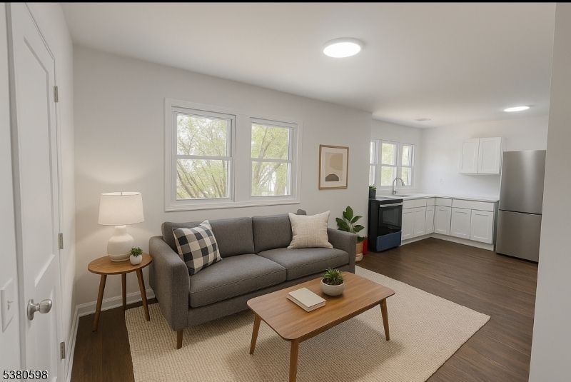 Interior, Kitchen, Living room, Recessed Lighting, Wood Texture Flooring